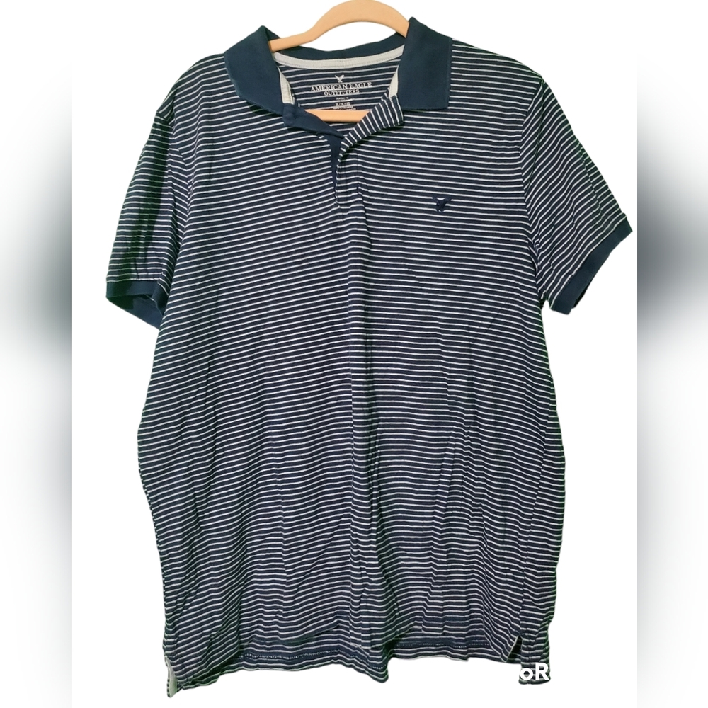 American Eagle Outfitters Classic Fit Polo, Men's X-Large, Stripes, Short Sleeve